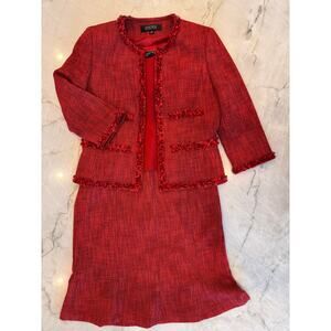 NWT Kasper 3 Piece Orange Red Tweed Suit w Fringe Size 8